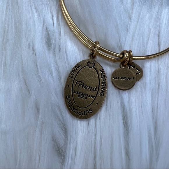 Alex and Ani Rafaelian Gold Floral Friend Charm Bangle Bracelet - Picture 3 of 3